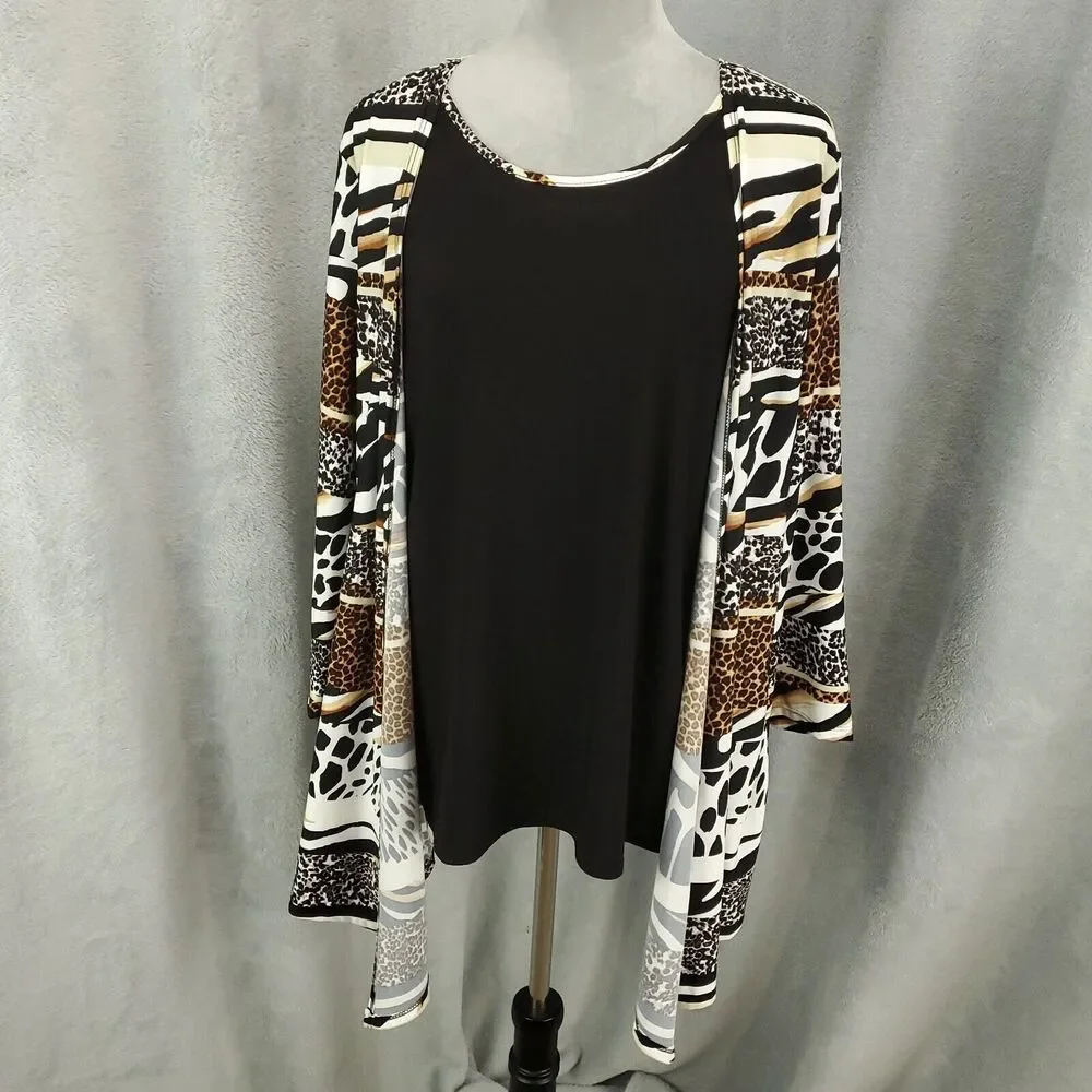 Serengeti Blouse Womens XL Animal Print Cardigan with Attached Tank Stretchy - Picture 13 of 13